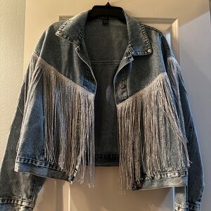 SHEIN Blue Denim Jacket with Silver Fringe